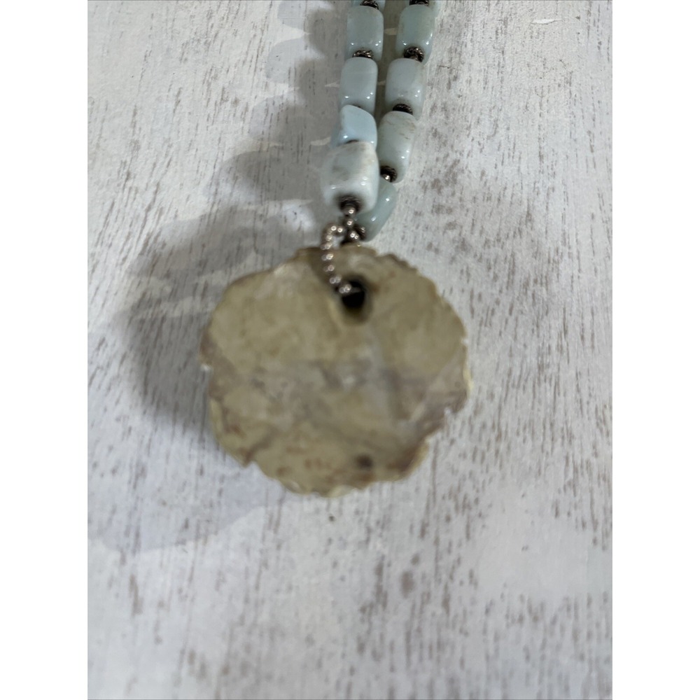 Resin Beige Rose Light Blue Beaded‎ Statement Piece Boho Necklace Adult - Picture 5 of 5